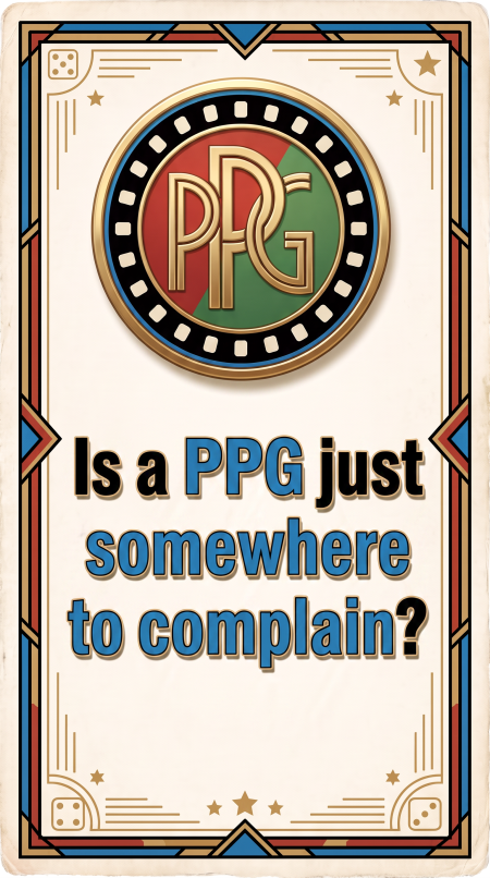 Quiz card with campaign PPG logo asking the question: Is a PPG just somewhere to complain?